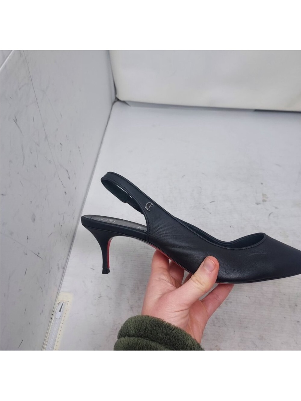 Christian Louboutin Black Leather Slingback Heels with Red Soles